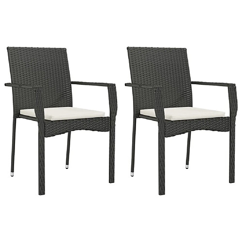 Maison Chic Lot de 2 Chaises de jardin,Fauteuil d'extérieur avec coussins Résine tressée Noir -MN21907