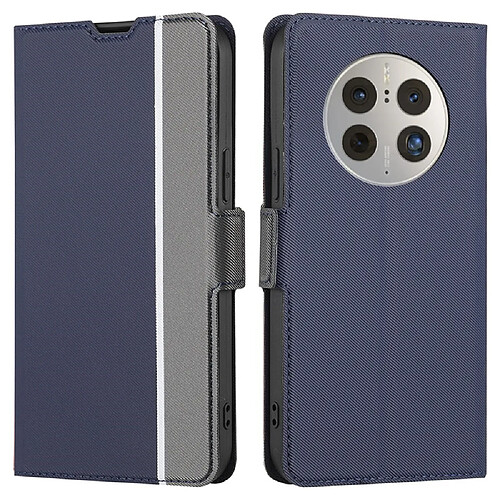 Etui en PU texture sergée, fermoir magnétique double avec support et porte-cartes pour votre Huawei Mate 50 Pro 4G - bleu