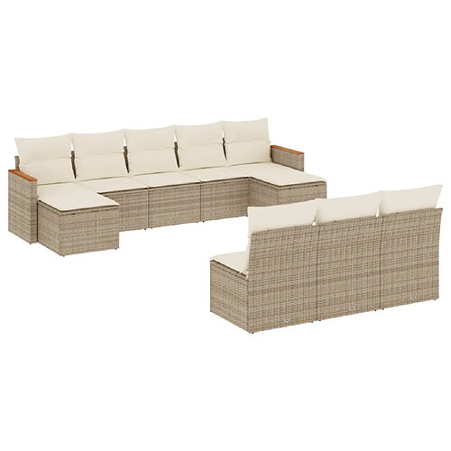 Maison Chic Salon de jardin avec coussins 10 pcs, Ensemble Tables et chaises de jardin, beige résine tressée -GKD967498