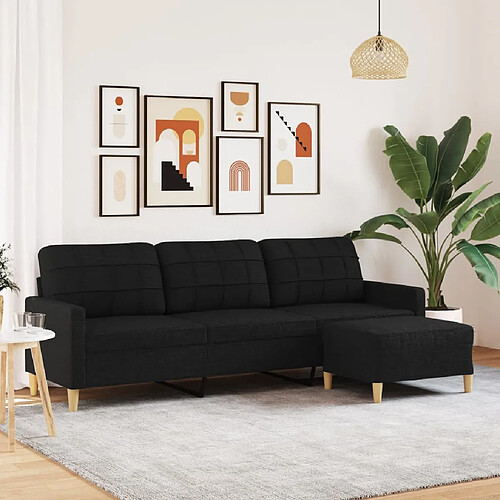 vidaXL Canapé à 3 places avec repose-pieds Noir 210 cm Tissu