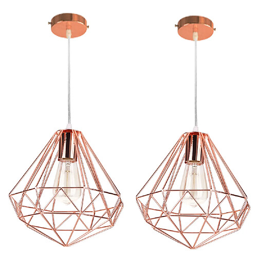 Stoex Plafonnier Antique en Diamant 26CM Suspension Luminaire Moderne Lustre Vintage E27 Pour Loft, Bureau, Intérieur Or Rose