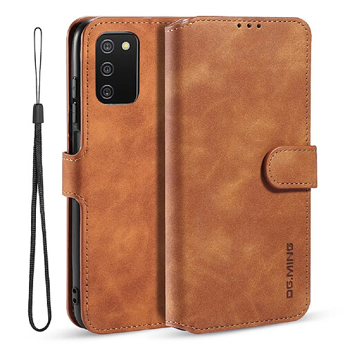 Dg.Ming Etui en PU + TPU style rétro avec sangle marron pour votre Samsung Galaxy A03s