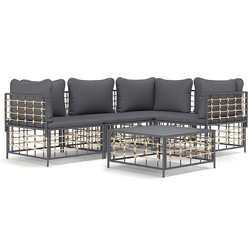 Maison Chic Salon de jardin 5 pcs + coussins - Mobilier/Meubles de jardin - Table et chaises d'extérieur anthracite résine tressée -MN51017