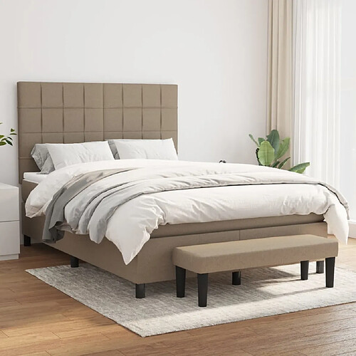 vidaXL Sommier à lattes de lit avec matelas Taupe 140x190 cm Tissu