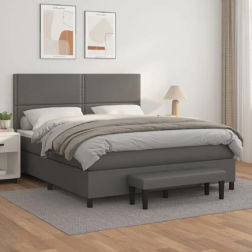 vidaXL Sommier à lattes de lit avec matelas Gris 160x200 cm Similicuir