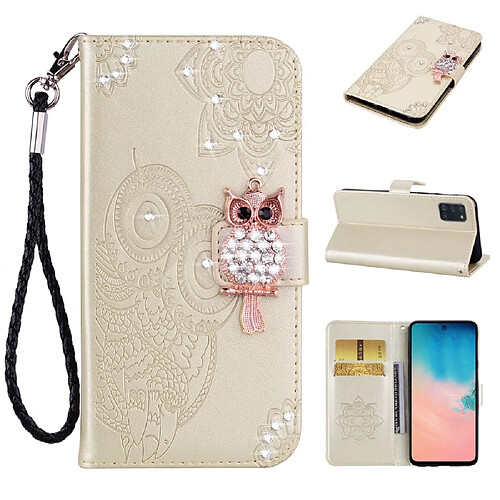 Etui en PU décor de strass imprimé hibou or pour votre Samsung Galaxy A31