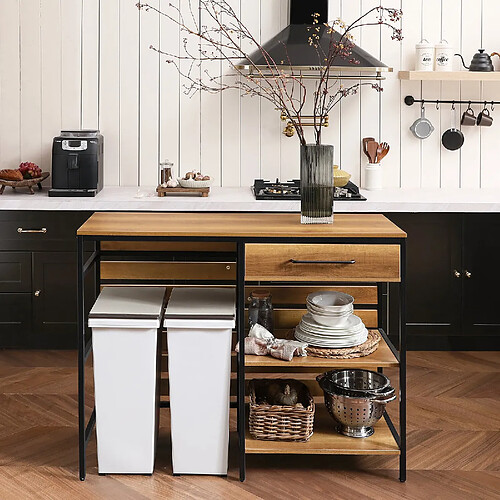 SoBuy FSB71-PF Table de Cuisine Meuble de Rangement Cuisine Comptoir de Cuisine avec Tiroir et 2 Étagères, Cadre en Acier Stable