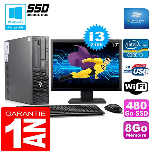 PC Fujitsu Esprimo E500 E85+ SFF I3-2100 8Go Disque 480Go SSD Wifi W7 Ecran 19" · Occasion