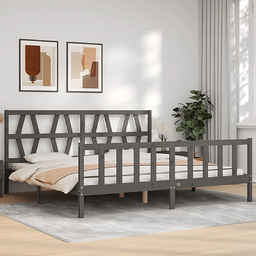 Maison Chic Lit adulte - Cadre Structure de lit avec tête de lit Contemporain gris 200x200 cm bois massif -MN30169