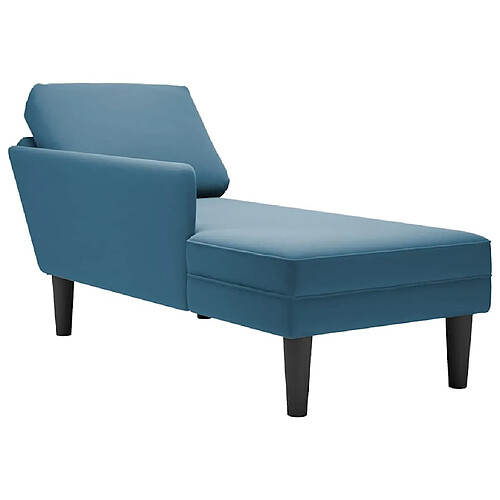 vidaXL Fauteuil long avec coussin et accoudoir droit bleu velours