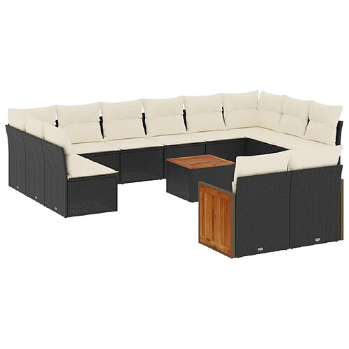 Maison Chic Salon de jardin avec coussins 13 pcs | Ensemble de Table et chaises | Mobilier d'Extérieur noir résine tressée -GKD92479