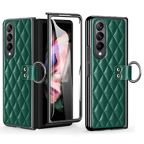 Coque en TPU + PU étui à chocs, motif losanges, électroplaqué pour votre Samsung Galaxy Z Fold4 5G - vert noirâtre