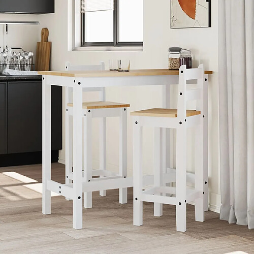 vidaXL Ensemble de bar 3 pcs Blanc Bois de pin massif