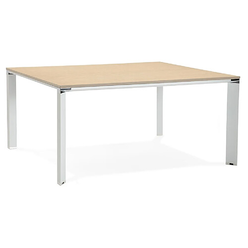 Alterego Table de réunion / bureau bench 'XLINE SQUARE' en bois finition naturelle et métal blanc - 160x160 cm