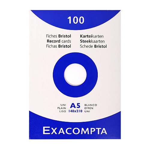 EXACOMPTA Fiches bristol, A5, uni, blanc ()