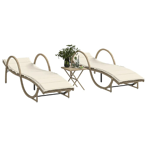 vidaXL Chaises longues lot de 2 avec table beige résine tressée