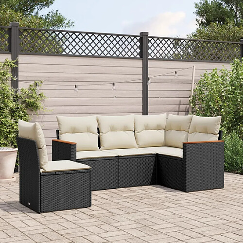 vidaXL Salon de jardin 5 pcs avec coussins noir résine tressée