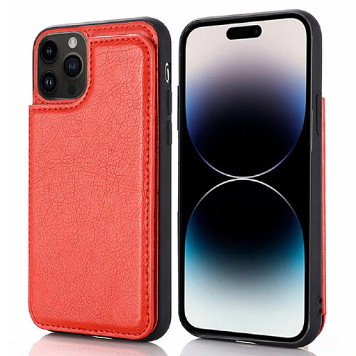 Coque en TPU + PU anti-rayures, anti-chutte avec béquille et porte-cartes pour votre iPhone 14 Pro - rouge