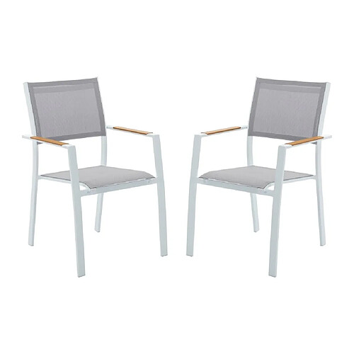 Vente-Unique Lot de 2 fauteuils de jardin empilables en aluminimum et textilène - Gris clair et blanc - MACILA de MYLIA