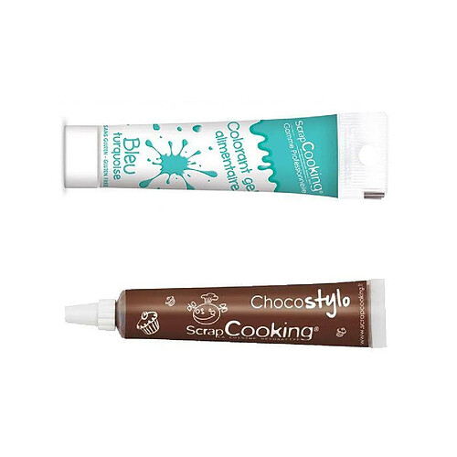 Scrapcooking Stylo chocolat + Gel colorant alimentaire bleu turquoise