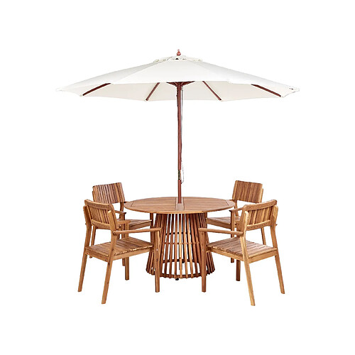 Beliani Table avec chaises et parasol AGELLO Bois Bois clair