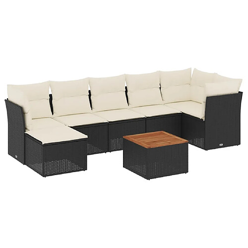 Maison Chic Ensemble Tables et chaises d'extérieur 8 pcs avec coussins,Salon de jardin noir résine tressée -GKD951005