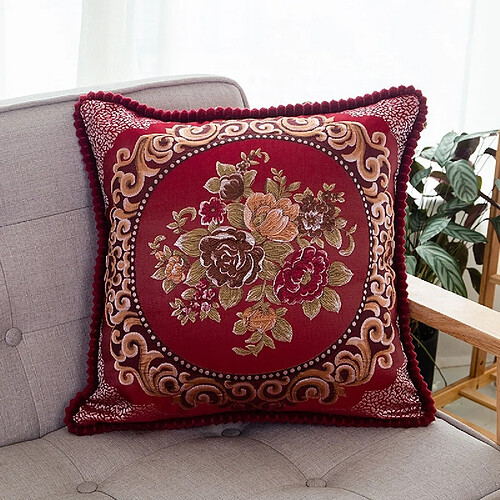 Wewoo Taie d'oreiller de coussin de canapé de maison rétro brodéetaille 58 * 58cm sans noyau vin rouge