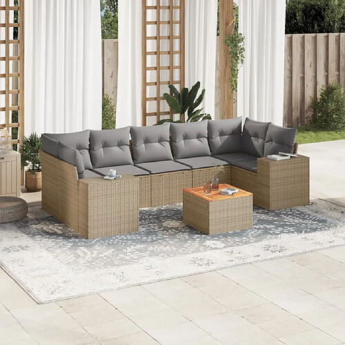 vidaXL Salon de jardin avec coussins 8 pcs beige résine tressée