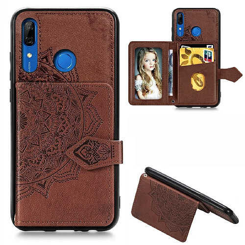 Wewoo Coque Pour Huawei P Smart Z Mandala en relief tissu magnétique PU + TPU + PC Case avec support et fentes cartes et portefeuille et cadre photo et sangle marron