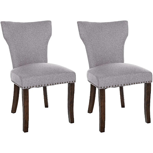 Decoshop26 Lot de 2 chaises de salle à manger boutons décoratifs en tissu gris et pieds en bois marron foncé 10_0001587