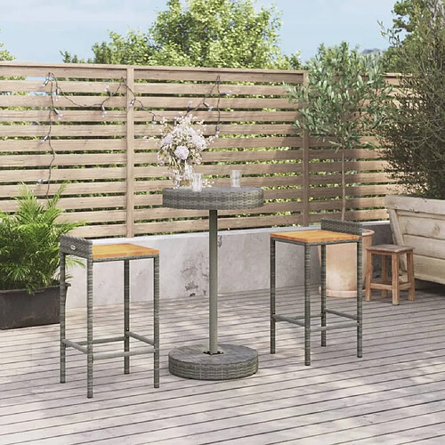 vidaXL Ensemble de bar jardin 3 pcs gris poly rotin/bois massif acacia