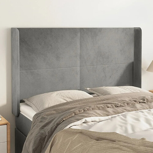 Maison Chic Tête de lit scandinave avec oreilles,meuble de chambre Gris clair 147x16x118/128 cm Velours -MN96290