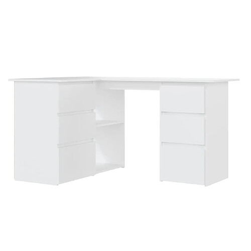 Maison Chic Bureau solide,Table de travail,Bureau d'ordinateur d'angle Blanc 145x100x76 cm Bois d'ingénierie -GKD89384