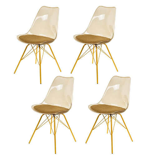 Amadeus Lot de 4 chaises Diane avec coussin d'assise - Jaune