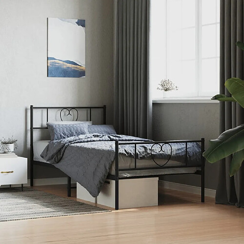 Maison Chic Lit adulte - Lit simple Cadre de lit métal avec tête de lit/pied de lit,Structure du lit Contemporain pour chambre noir 90x190 cm -MN87997