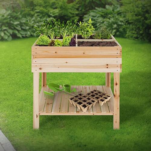 ECD Germany Jardinière sur Pied avec Etagère de Rangement, 80x60x80cm, Bois d'Épicéa, Bac Potager Surélevée, Résistant aux Intempéries, 4 Bacs à Plantes Herbes Aromatiques Légumes, pour Jardin Balcon