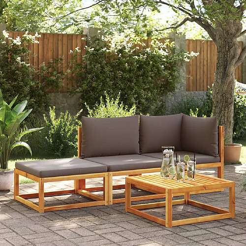 vidaXL Salon de jardin avec coussins 3 pcs bois massif d'acacia