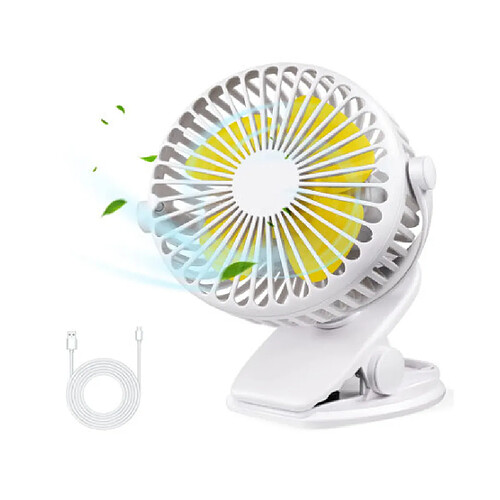 Mini Ventilateur, Ventilateur à Clipser, Mini Ventilateur de Bureau USB Silencieux avec Batterie Rechargeable, Ventilateur de Refroidissement Portable Réglable à 3 Vitesses 360 pour Chambre de Bureau(Blanc)