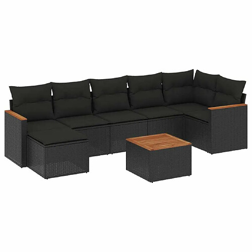 Maison Chic Salon de jardin 8 pcs avec coussins | Ensemble de Table et chaises | Mobilier d'Extérieur noir résine tressée -GKD39937