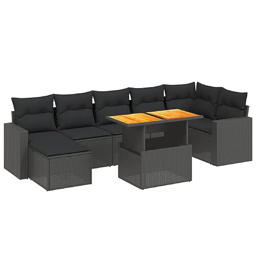 Maison Chic Ensemble Tables et chaises d'extérieur 8 pcs avec coussins,Salon de jardin noir résine tressée -GKD108607