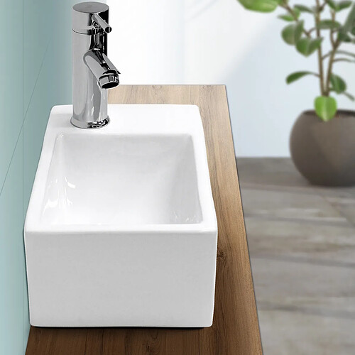 Ecd Germany lavabo 350x205x125 mm en céramique blanche avec kit d'écoulement sans trop-plein