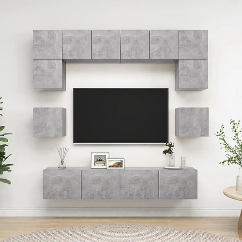 Maison Chic Ensemble de meubles TV 8 pcs | Banc TV Moderne pour salon | Meuble de Rangement - Gris béton Aggloméré -MN98214