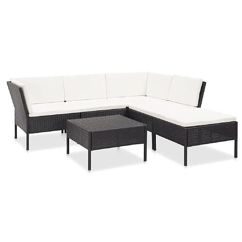 vidaXL Salon de jardin 6 pcs avec coussins Résine tressée Noir