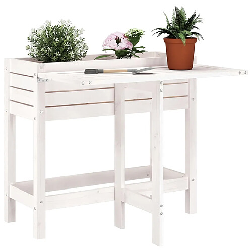 vidaXL Jardinière de jardin avec plateau pliant blanc bois pin massif