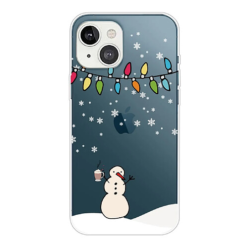 Coque en TPU antichoc, motif de Noël, antichute pour votre iPhone 14 Plus - Bonhomme de neige et thé