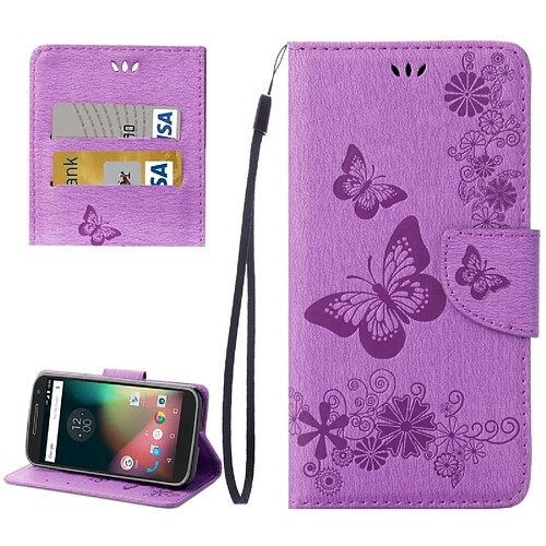 Wewoo Housse Étui Violet pour Motorola Moto G 4e génération Plus Fleurs pressées Butterfly Pattern en cuir avec support & Slots de cartes Portefeuille