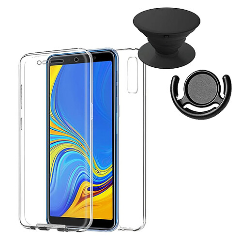 PHONECARE Kit Coque 3x1 360° Impact Protection + 1 PopSocket + 1 Support PopSocket Noir - Impact Protection - Samsung A7 2018