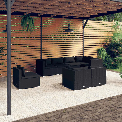 vidaXL Salon de jardin 8 pcs avec coussins Résine tressée Noir