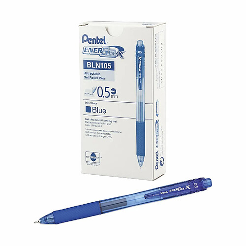 Pentel EnergelX Lot de 12 Rollers gel rétractable pointe 0,5 mm Bleu