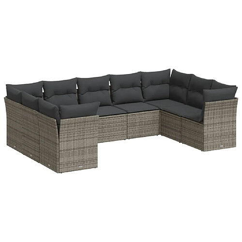 Maison Chic Salon de jardin 9 pcs avec coussins | Ensemble de Table et chaises | Mobilier d'Extérieur gris résine tressée -GKD23250